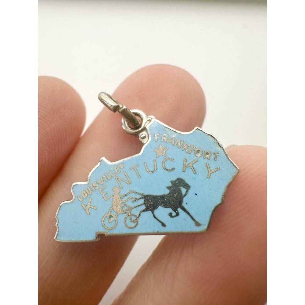 Sterling Silver Enamel Kentucky Frankfort Louisville Blue Grass State Charm